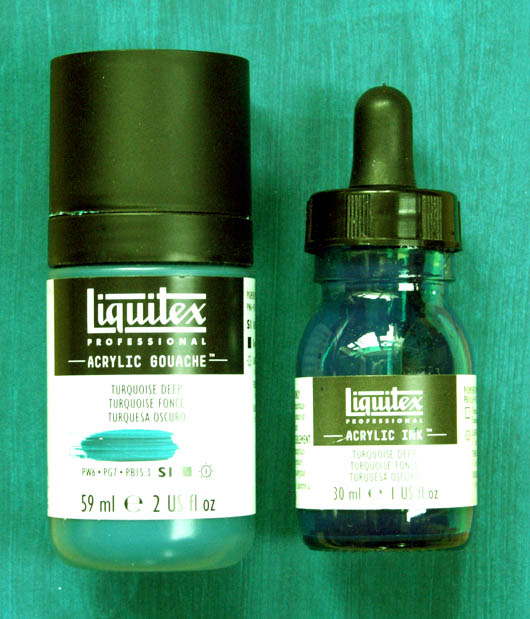 Deep Turquoise in Acrylic Gouache and Acrylic Ink